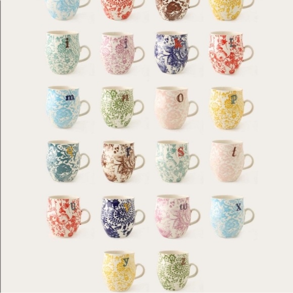 ANTHROPOLOGIE Homegrown Green Floral Initial O Monogram Coffee Mug Tea Cup - Picture 2 of 7
